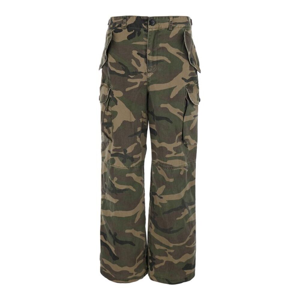 Found Men Green Cargo Pants With Camouflage Print In Fabric For Men